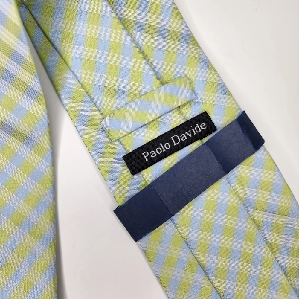 PAOLO DAVIDE Greenish Yellow Plaid Tie. SILK.